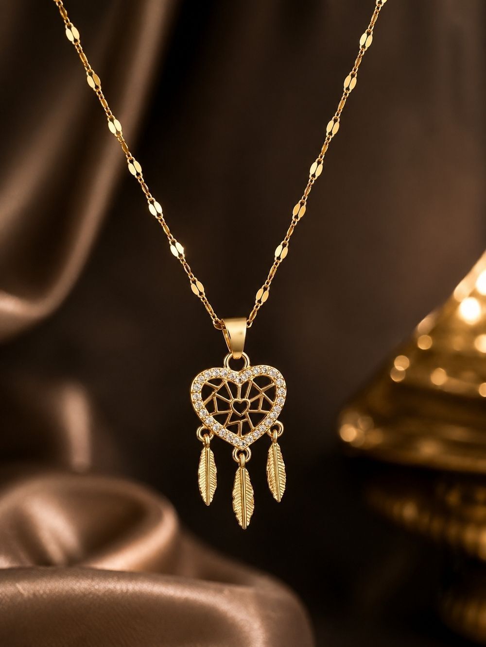 Gold Heart Dreamcatcher Necklace
